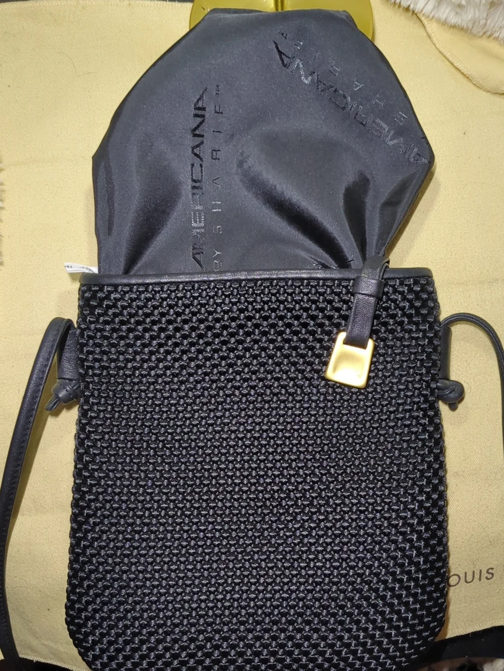 Vintage Sharif Americana Black Woven E/Leather Trim Crossbody NOW ONLY _$90